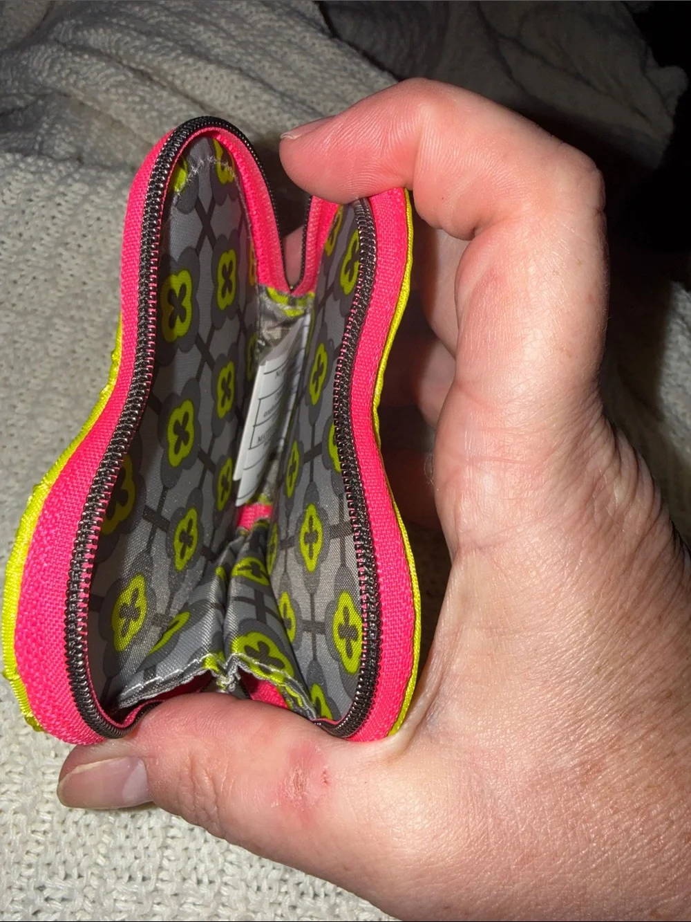 LUG Neon Yellow Quilted Heart Coin Pouch with Pink Trim-NWOT